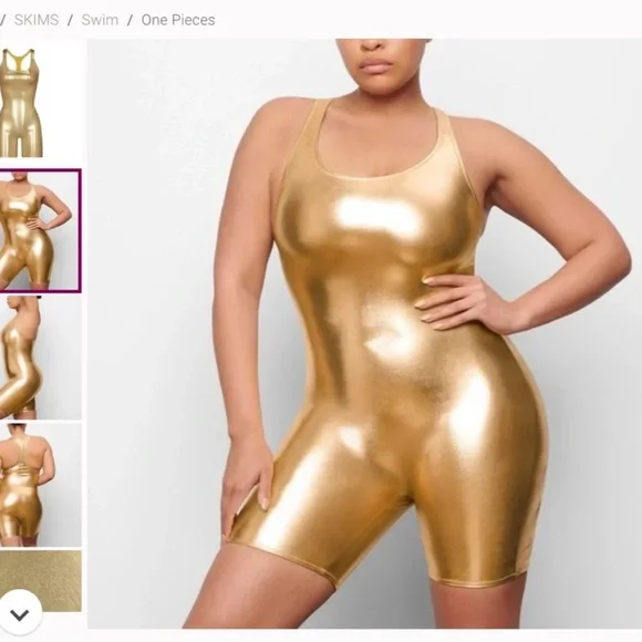 SKIMS NWT Swim Metallic Cycle Romper - Champagne - Picture 5 of 5